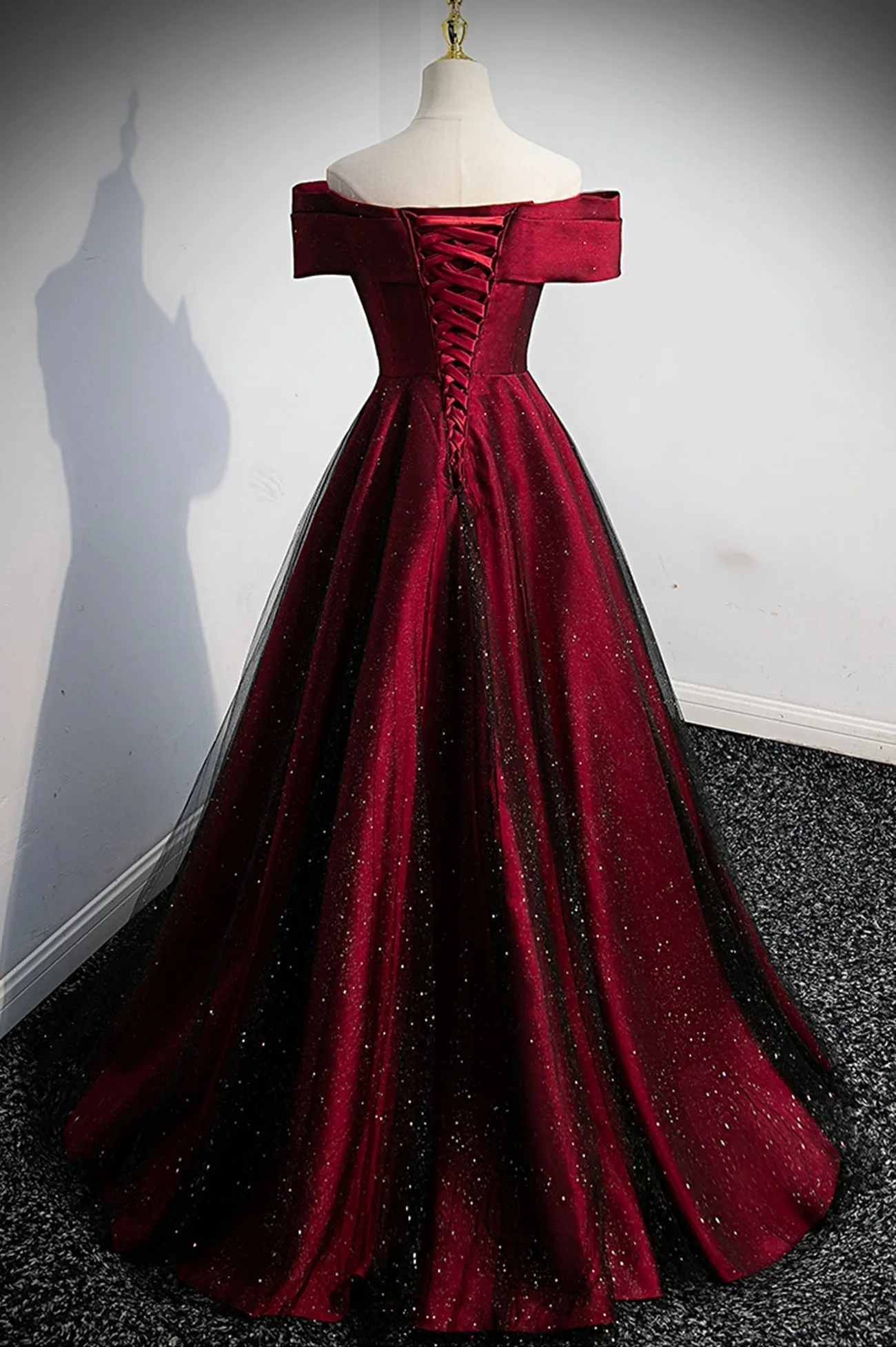 Burgundy Off the Shoulder Prom Dress, A-Line Evening Party Dress