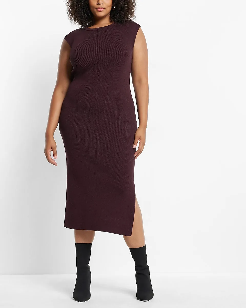 Cap Sleeve Ribbed Sheath Maxi Sweater Dress in Dark Purple