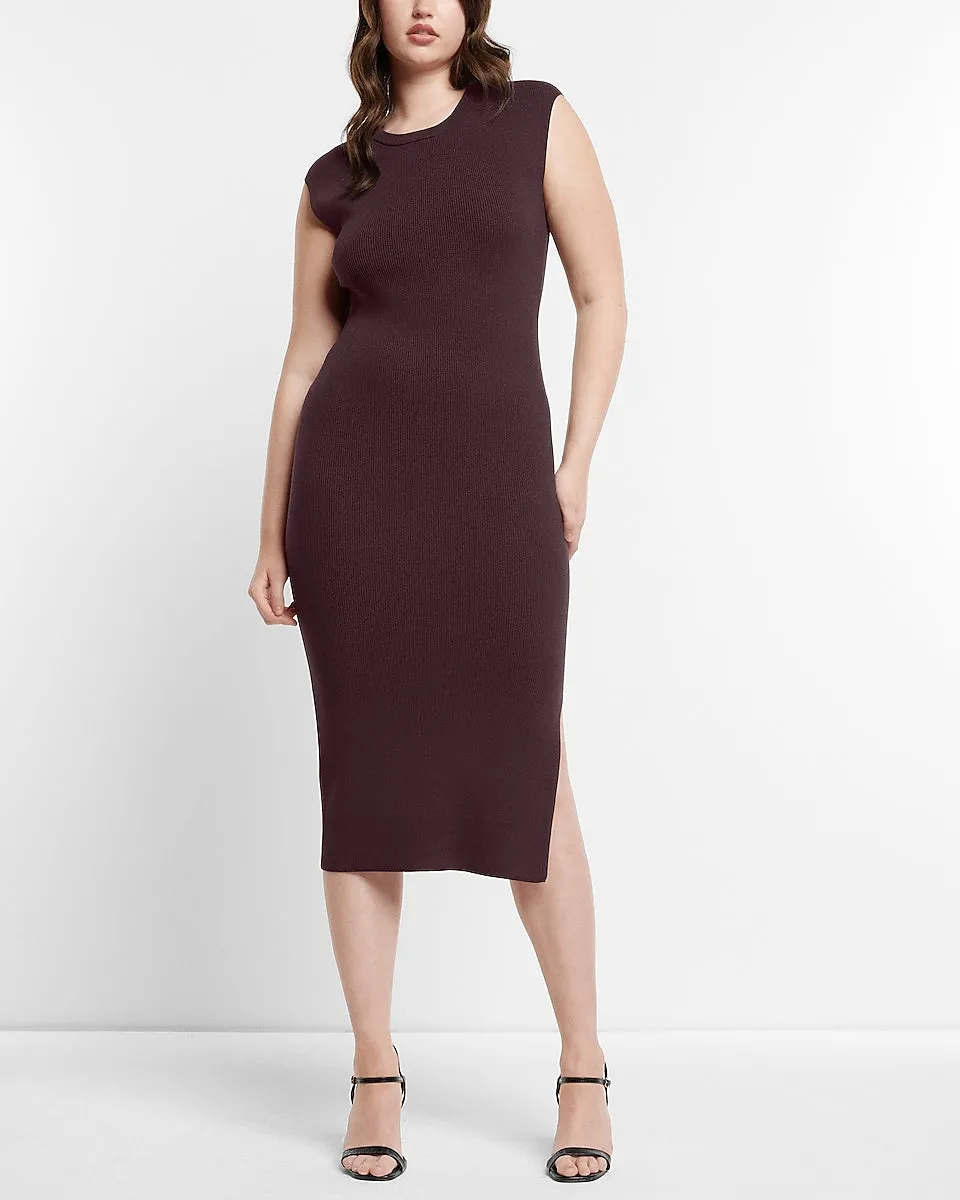 Cap Sleeve Ribbed Sheath Maxi Sweater Dress in Dark Purple