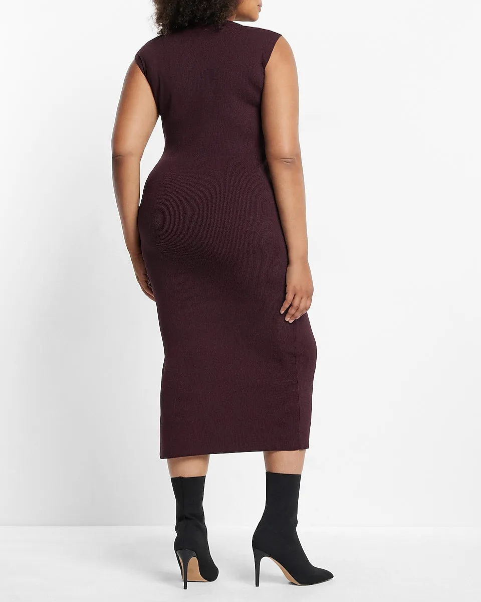 Cap Sleeve Ribbed Sheath Maxi Sweater Dress in Dark Purple