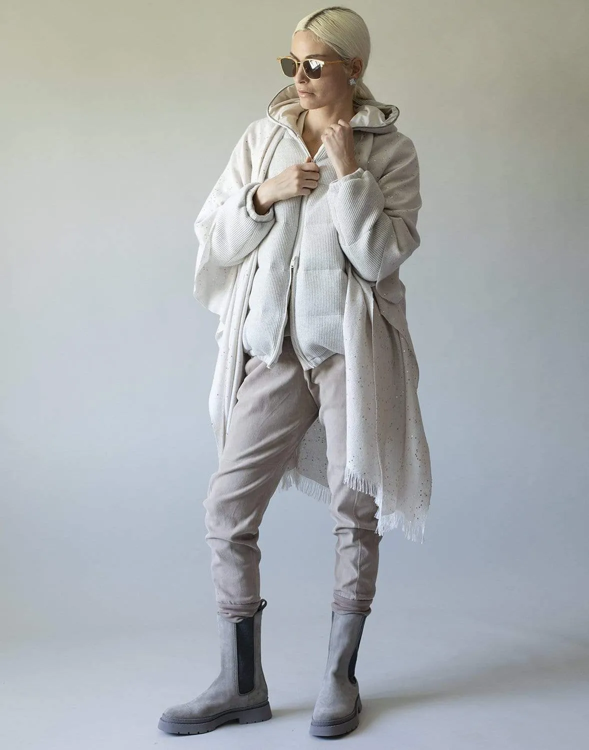 Cashmere and Silk Poncho - Oyster