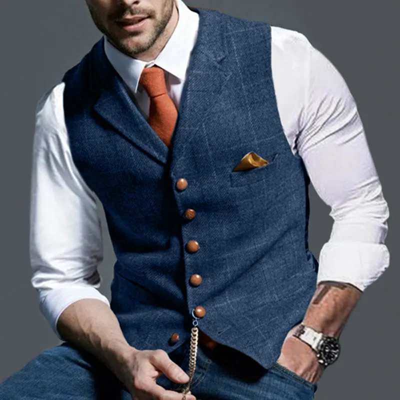 Casual Lapel Plaid Slim Fit Men's Vest