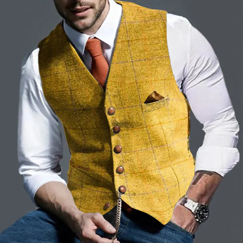 Casual Lapel Plaid Slim Fit Men's Vest