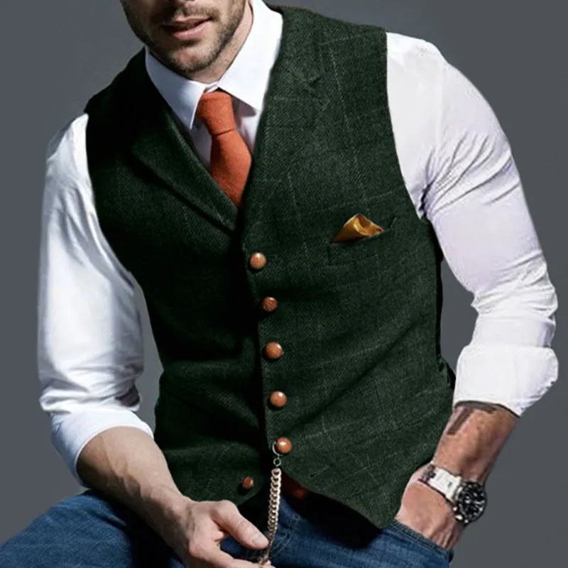 Casual Lapel Plaid Slim Fit Men's Vest