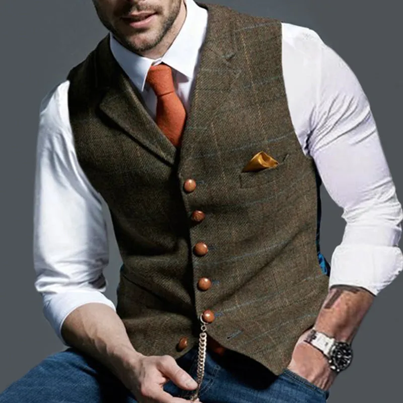 Casual Lapel Plaid Slim Fit Men's Vest