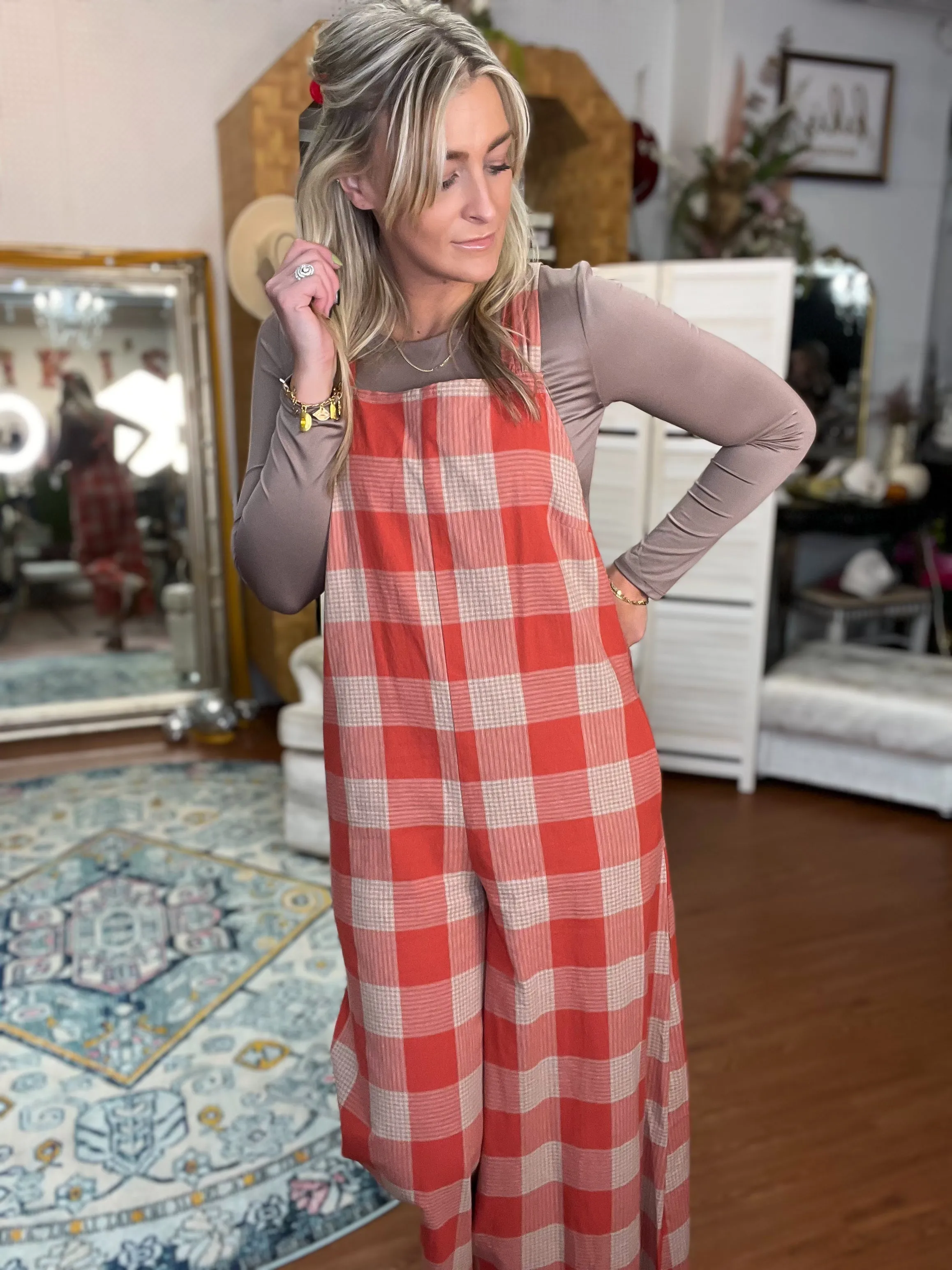 Checkered Wide Leg Jumpsuit