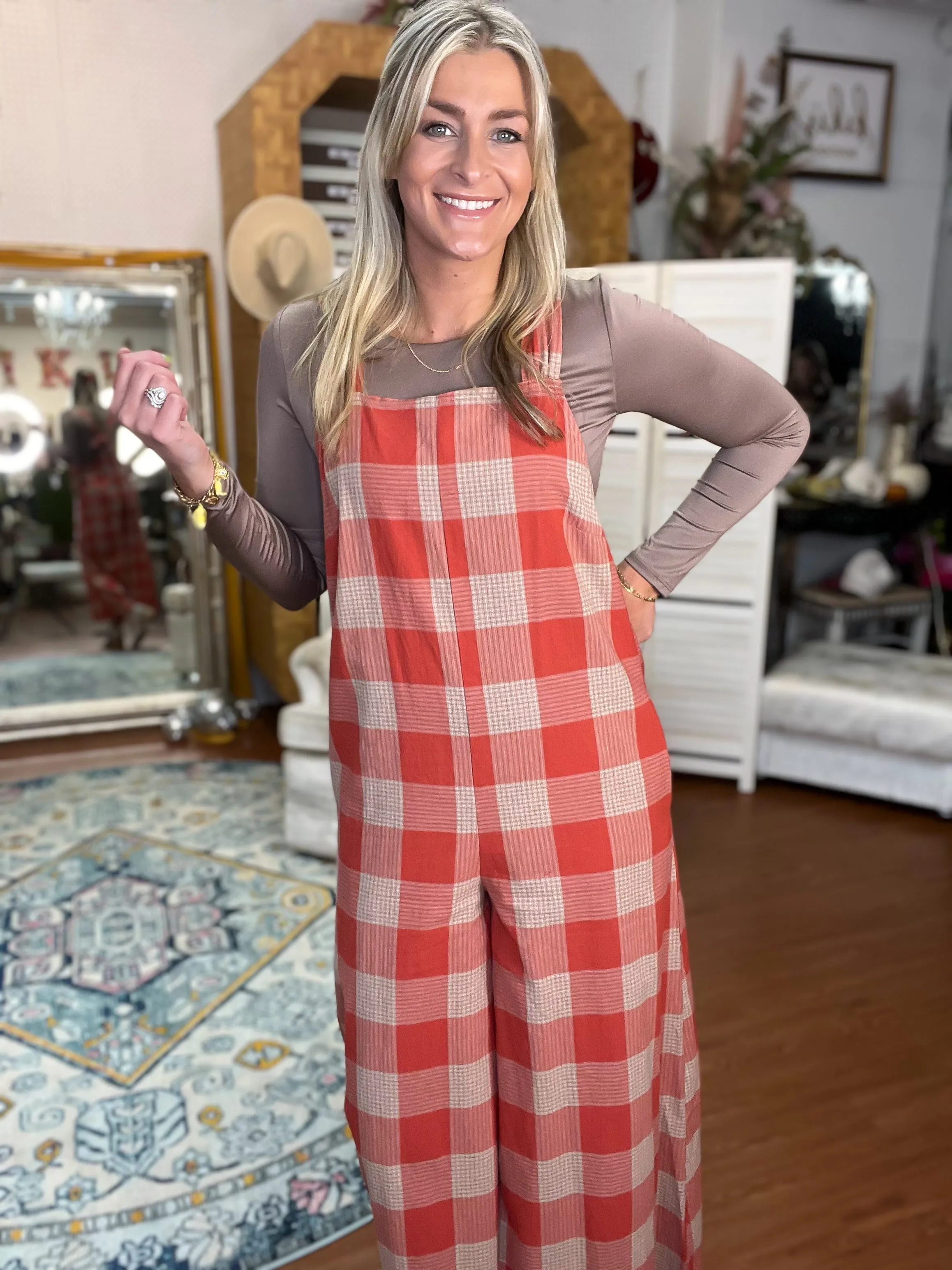 Checkered Wide Leg Jumpsuit