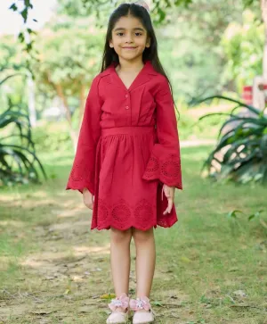 Cherry Red Flared Schiffly Dress