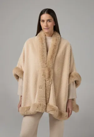 Choice Quilted Faux Fur Poncho Beige