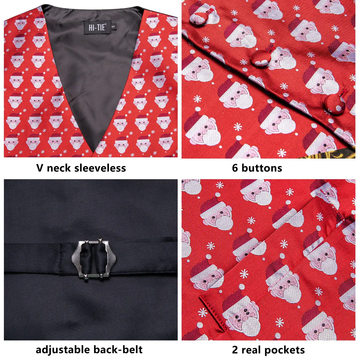 Christmas Red White Snowmen Men's Vest Hanky Cufflinks Tie Set