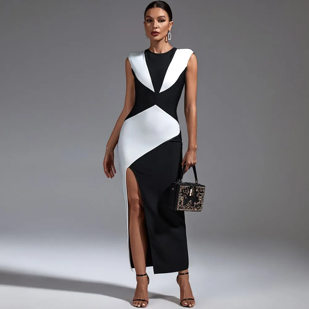 Color Block Ankle Length Slit Dress