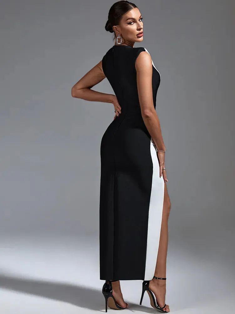 Color Block Ankle Length Slit Dress