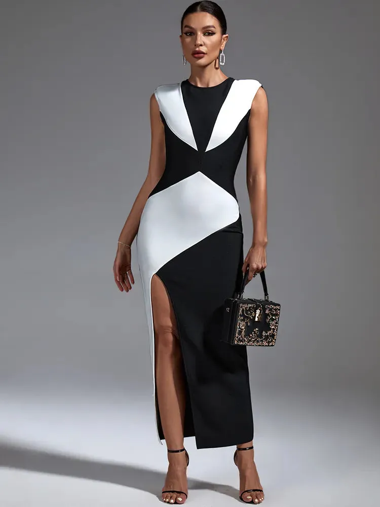 Color Block Ankle Length Slit Dress