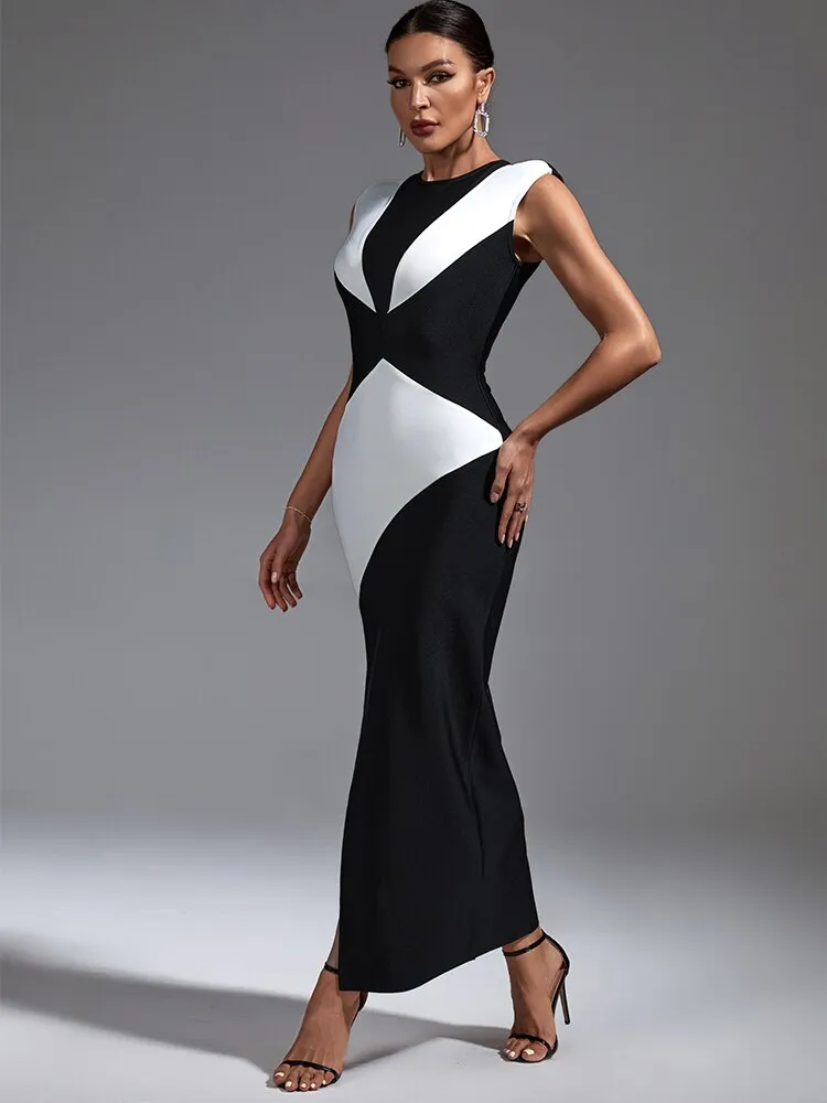 Color Block Ankle Length Slit Dress