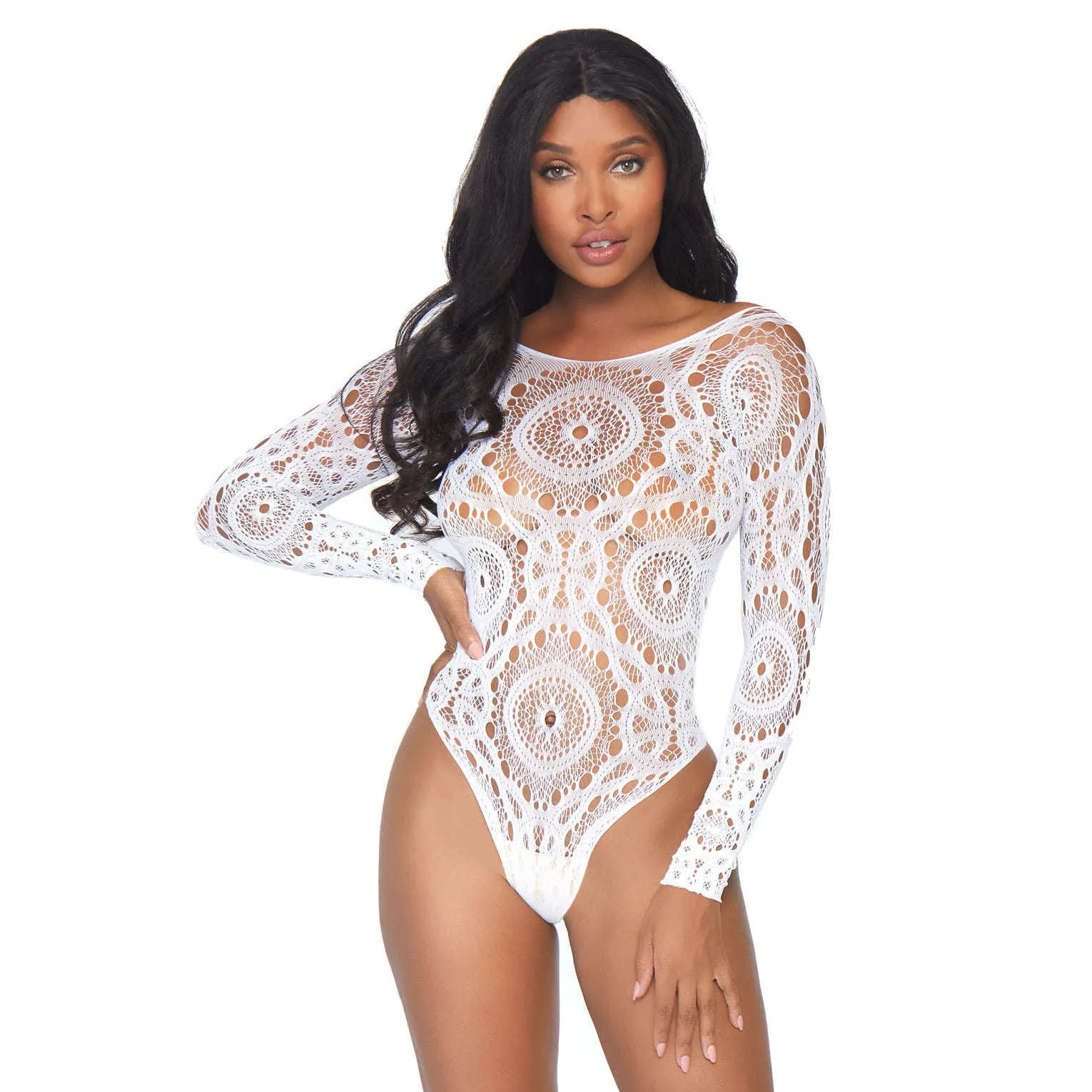 Crochet Lace Long Sleeve Snap Bodysuit