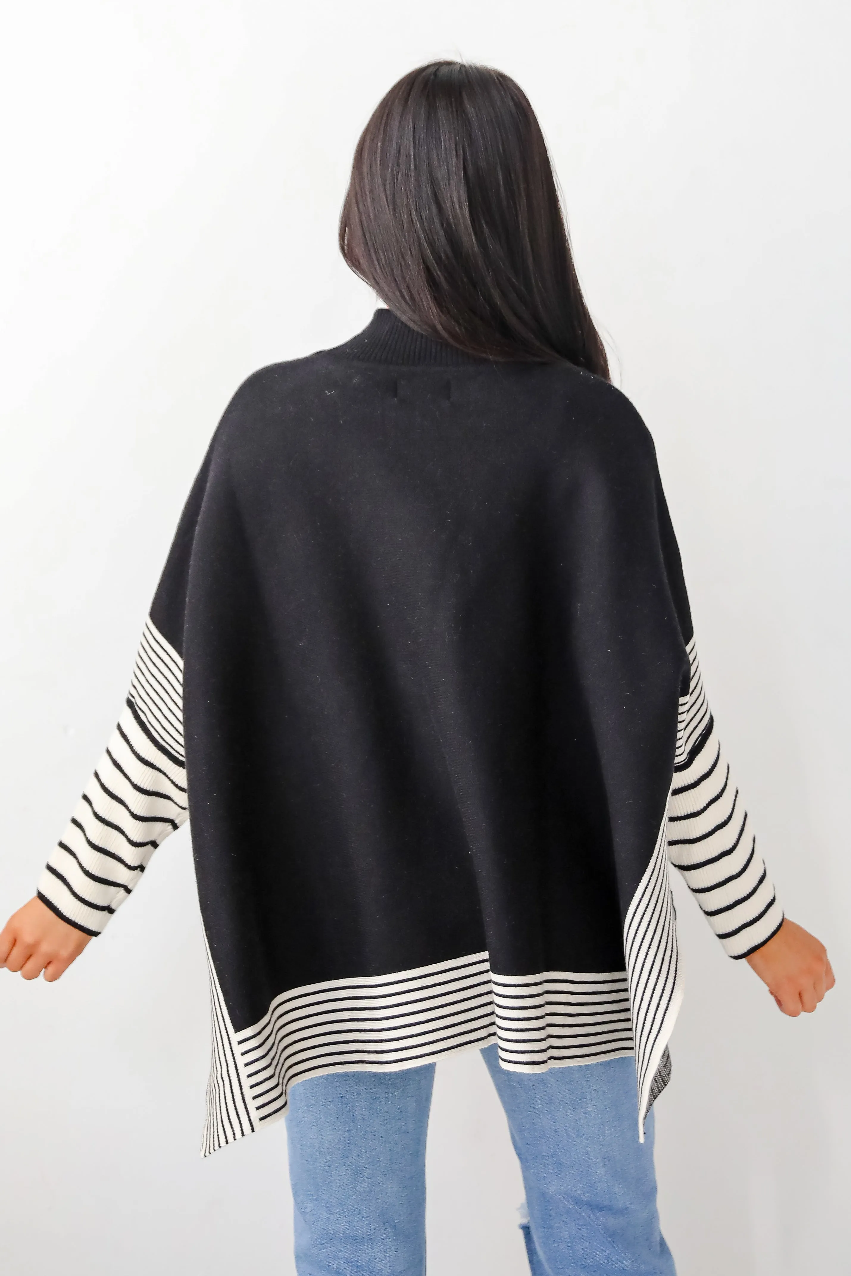 Cultivated Essential Black Striped Sweater Poncho