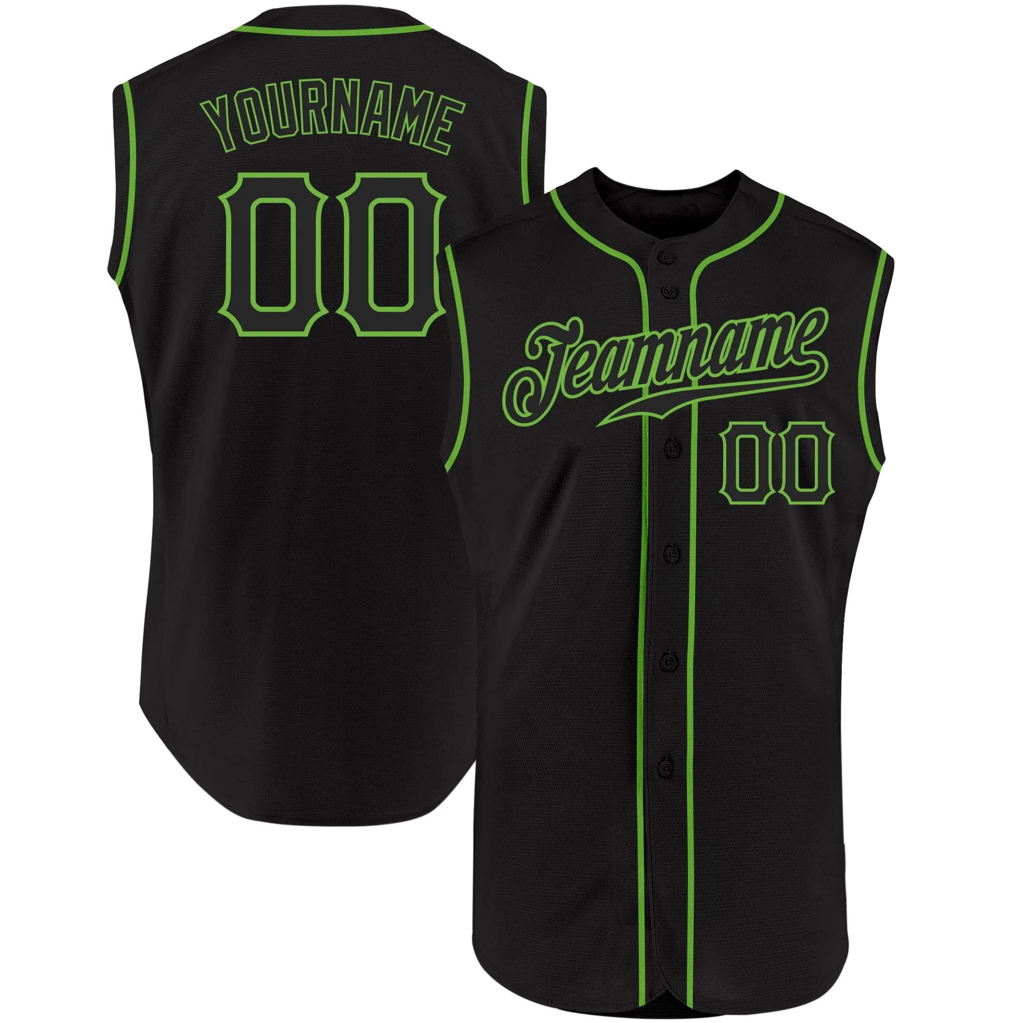 Custom Black Black-Neon Green Authentic Sleeveless Baseball Jersey