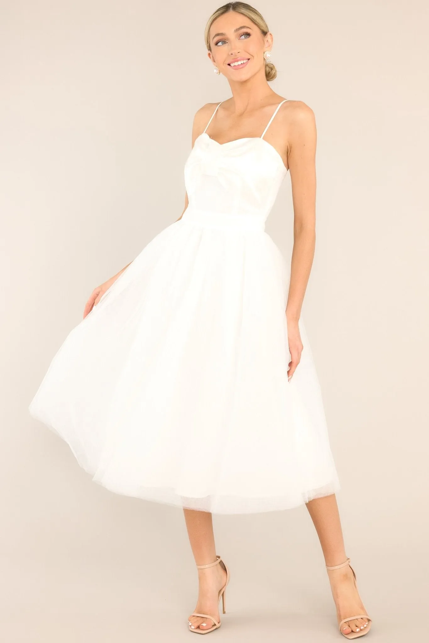 Dance On Air White Tulle Midi Dress