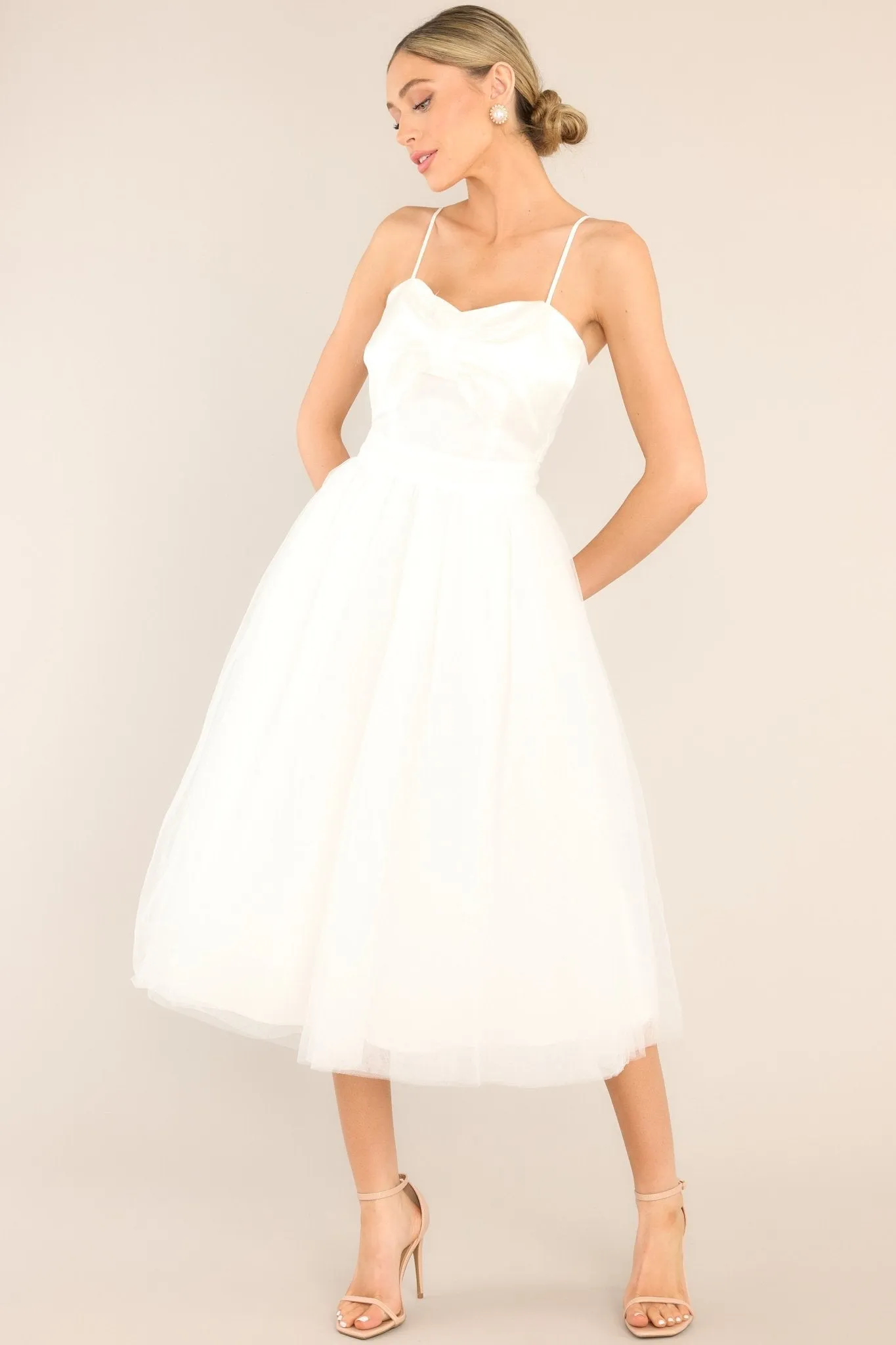 Dance On Air White Tulle Midi Dress