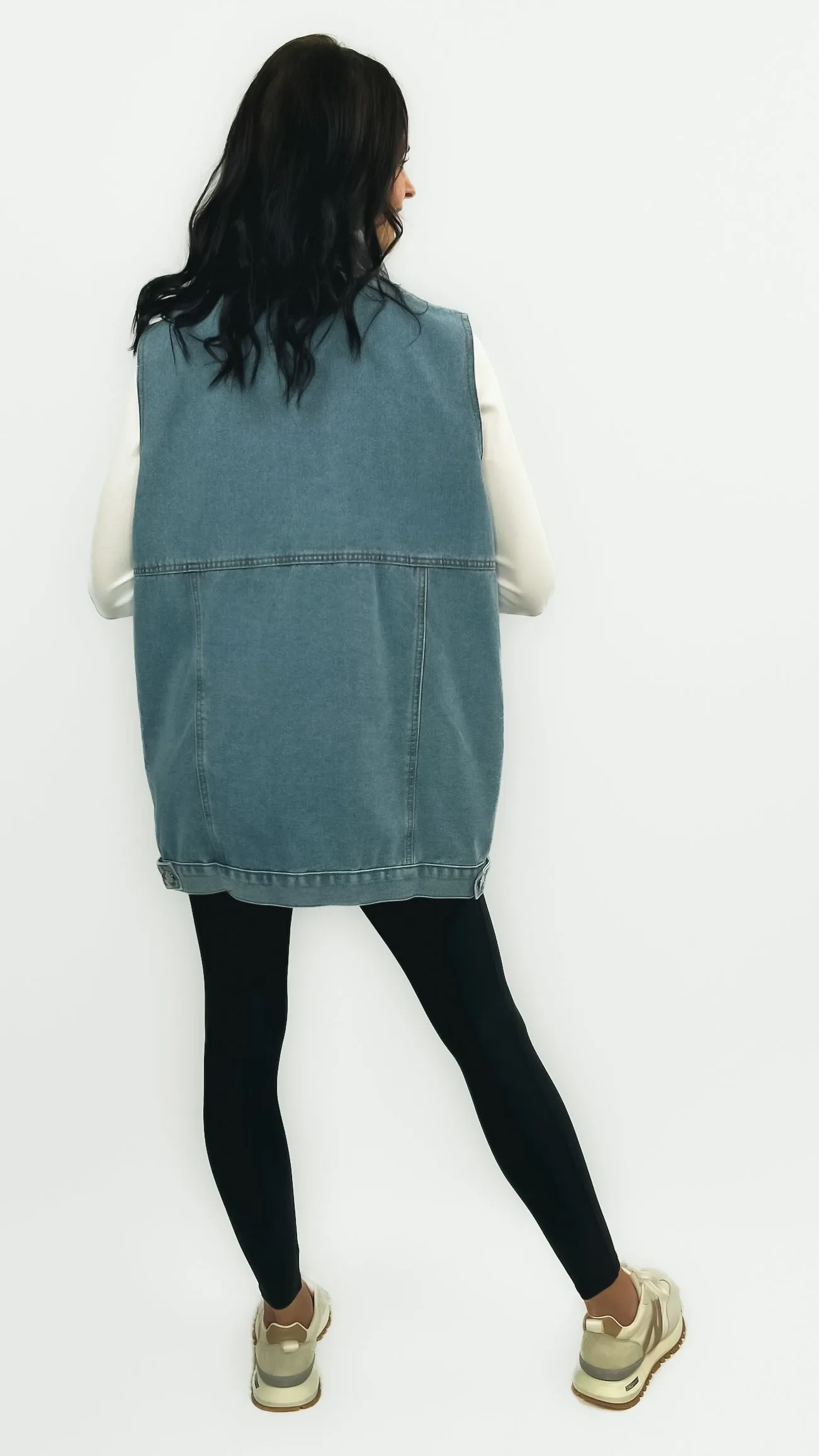 Danette Oversized Denim Cargo Vest- Light Blue