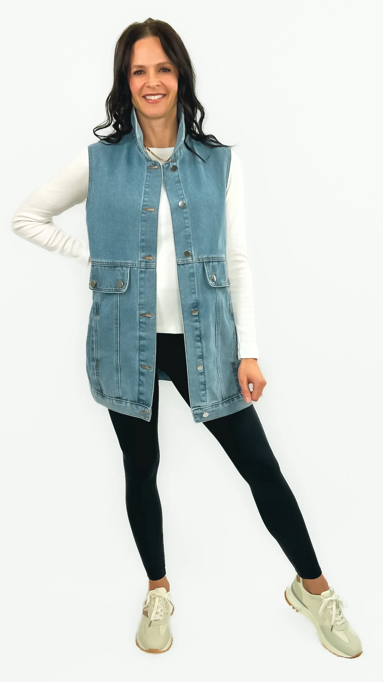 Danette Oversized Denim Cargo Vest- Light Blue