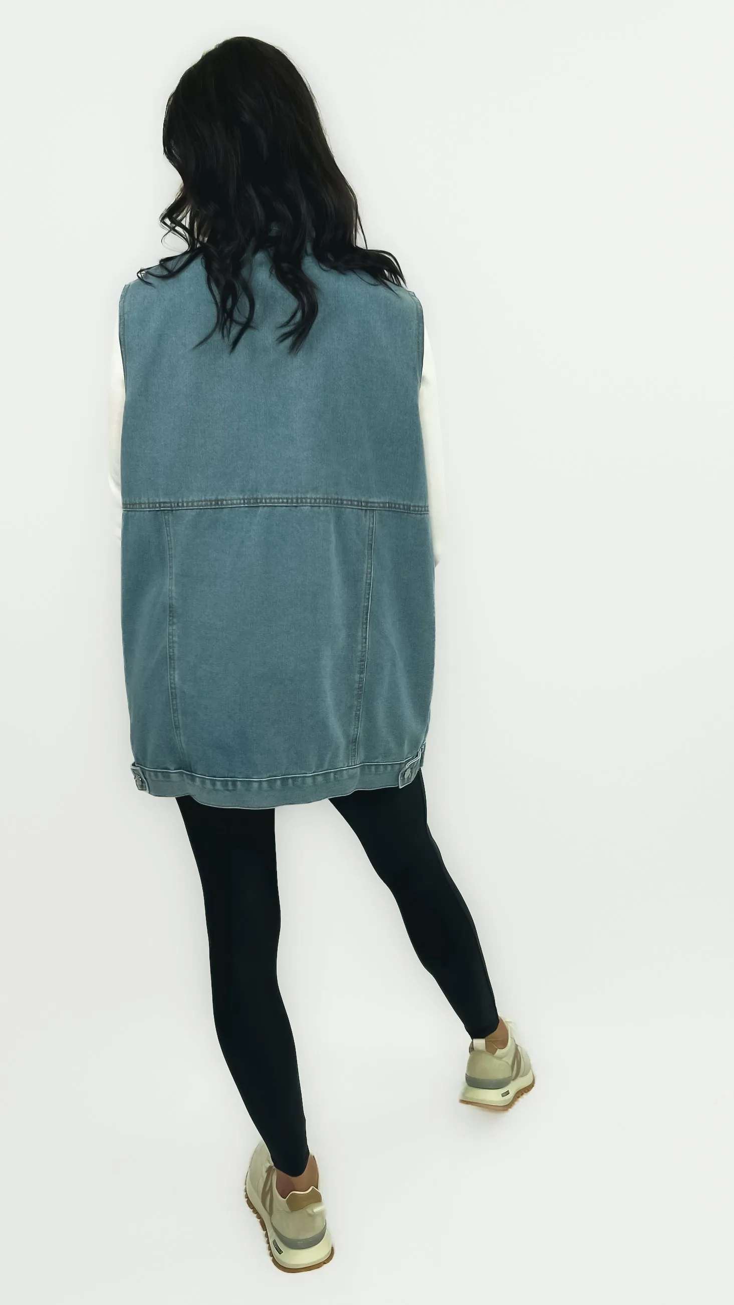 Danette Oversized Denim Cargo Vest- Light Blue