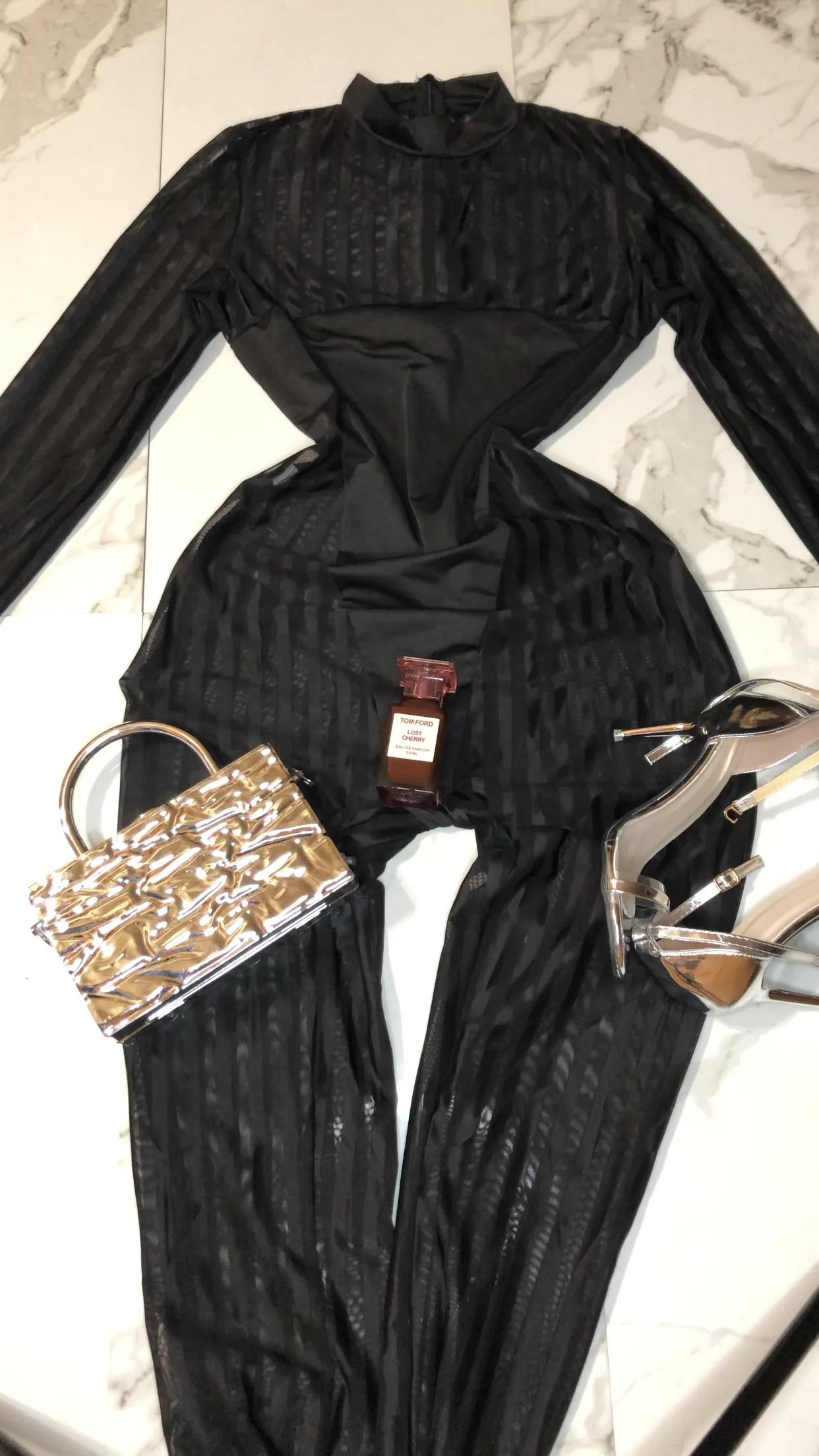 Danica Black sheer stripped jumpsuit