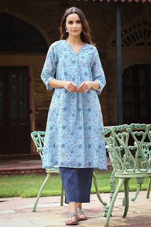 Dharan "Swril Tunic" Blue Block Printed Tunic