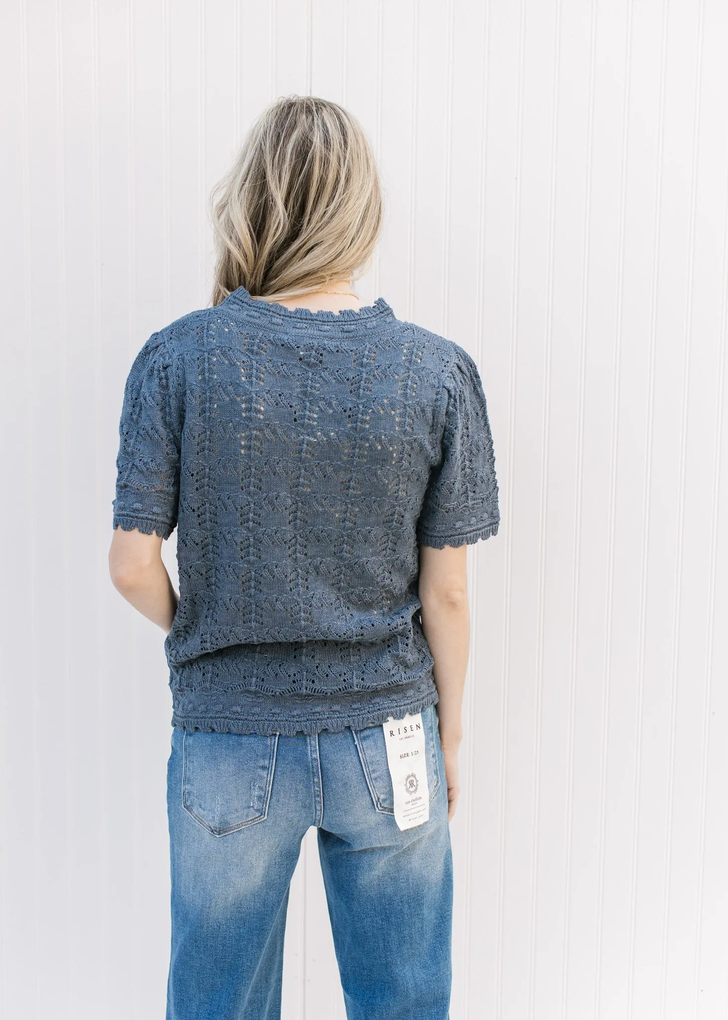 Dusk Blue Open Weave Sweater