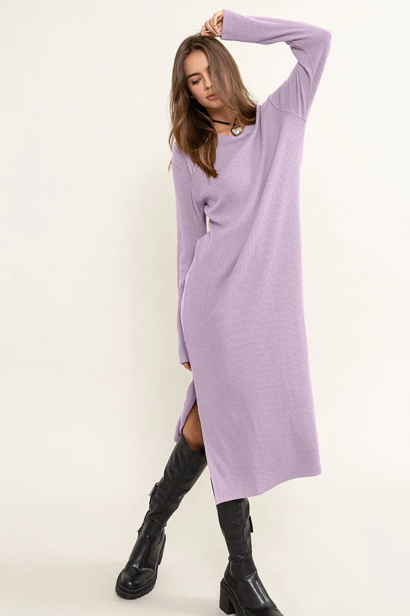 DZ24A062-Ribbed Long Sleeve Midi Dress