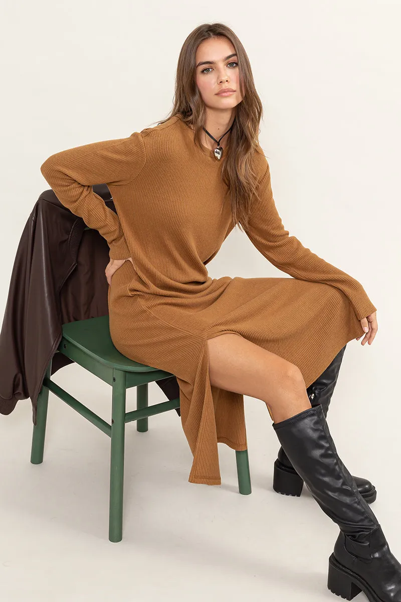 DZ24A062-Ribbed Long Sleeve Midi Dress