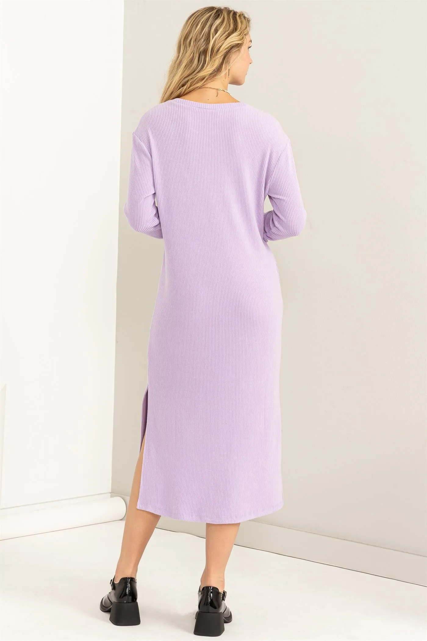 DZ24A062-Ribbed Long Sleeve Midi Dress