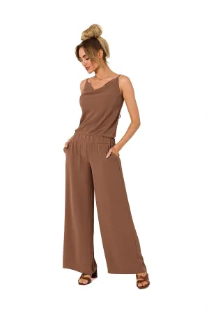 Elegant Draped Neck Jumpsuit with Comfortable Elastic Waist