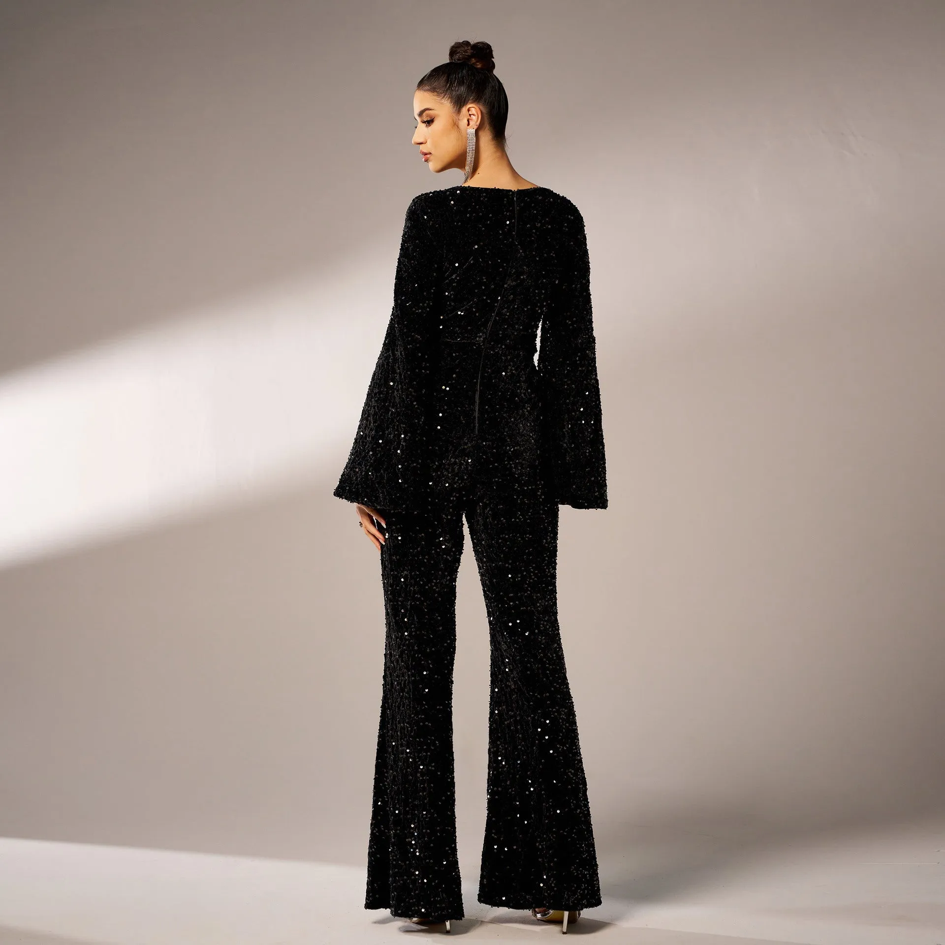 Elegant Long Sleeve Sequined Jumpsuit, lioness-love