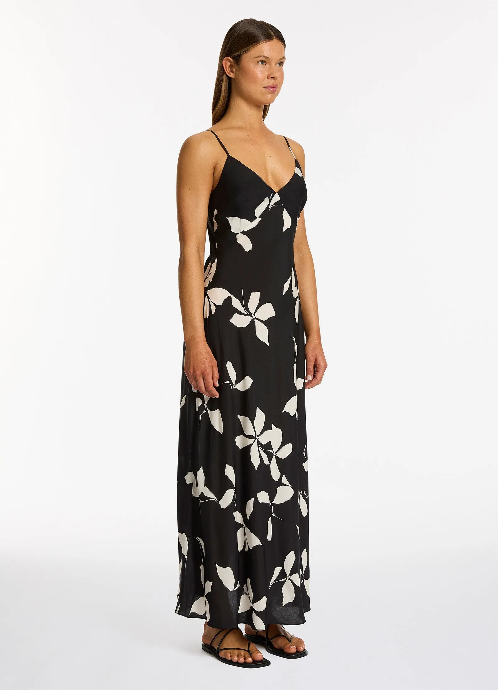 Elora Bloom Slip Maxi Dress - Black