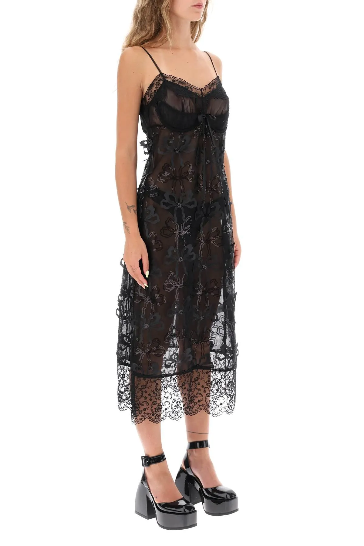 embroidered tulle slip dress