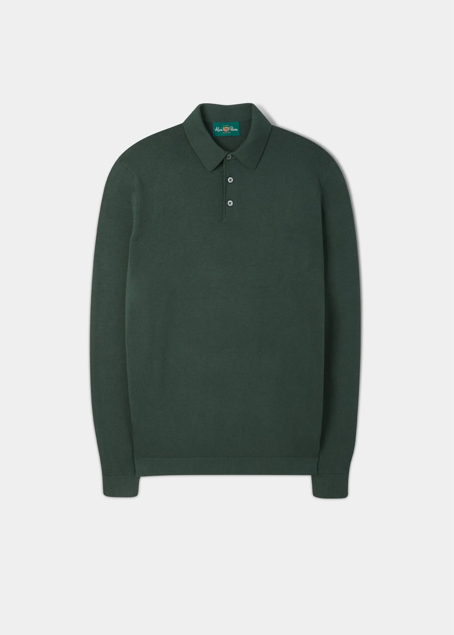 Emsworth Cotton Long Sleeve Polo Shirt in Racing Green