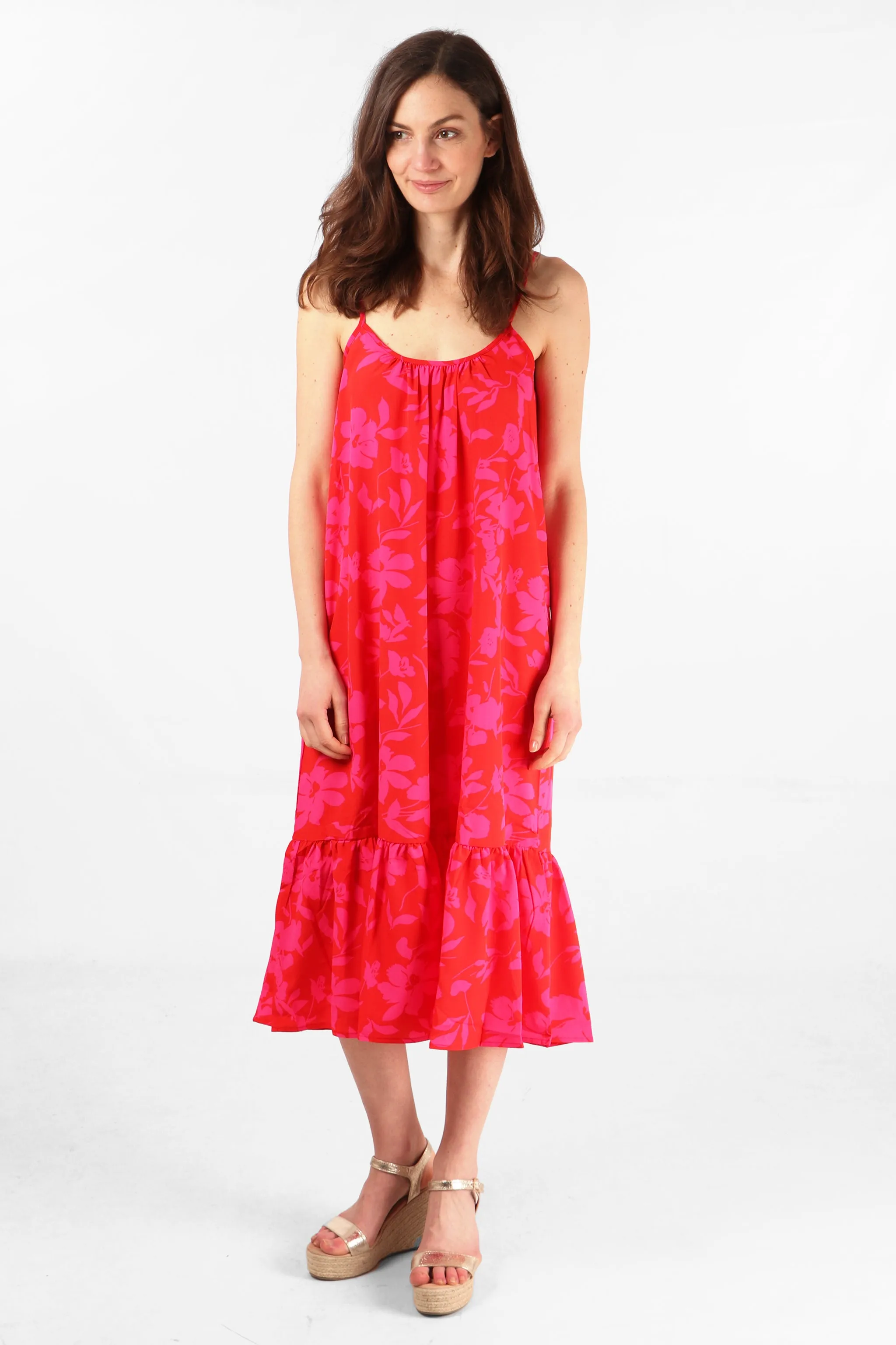 Erica Slip Dress- Red/Pink, Tropical Floral