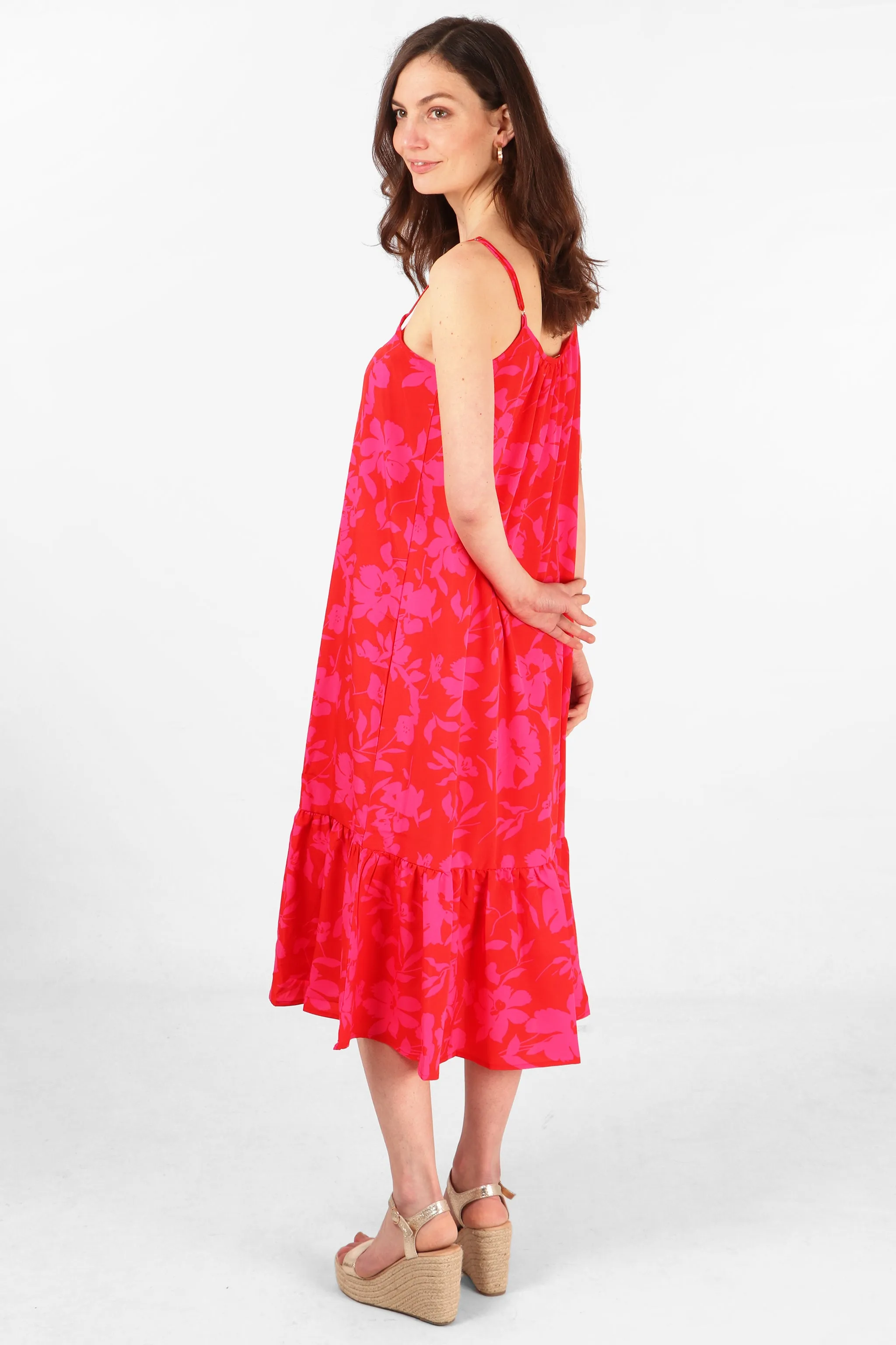 Erica Slip Dress- Red/Pink, Tropical Floral