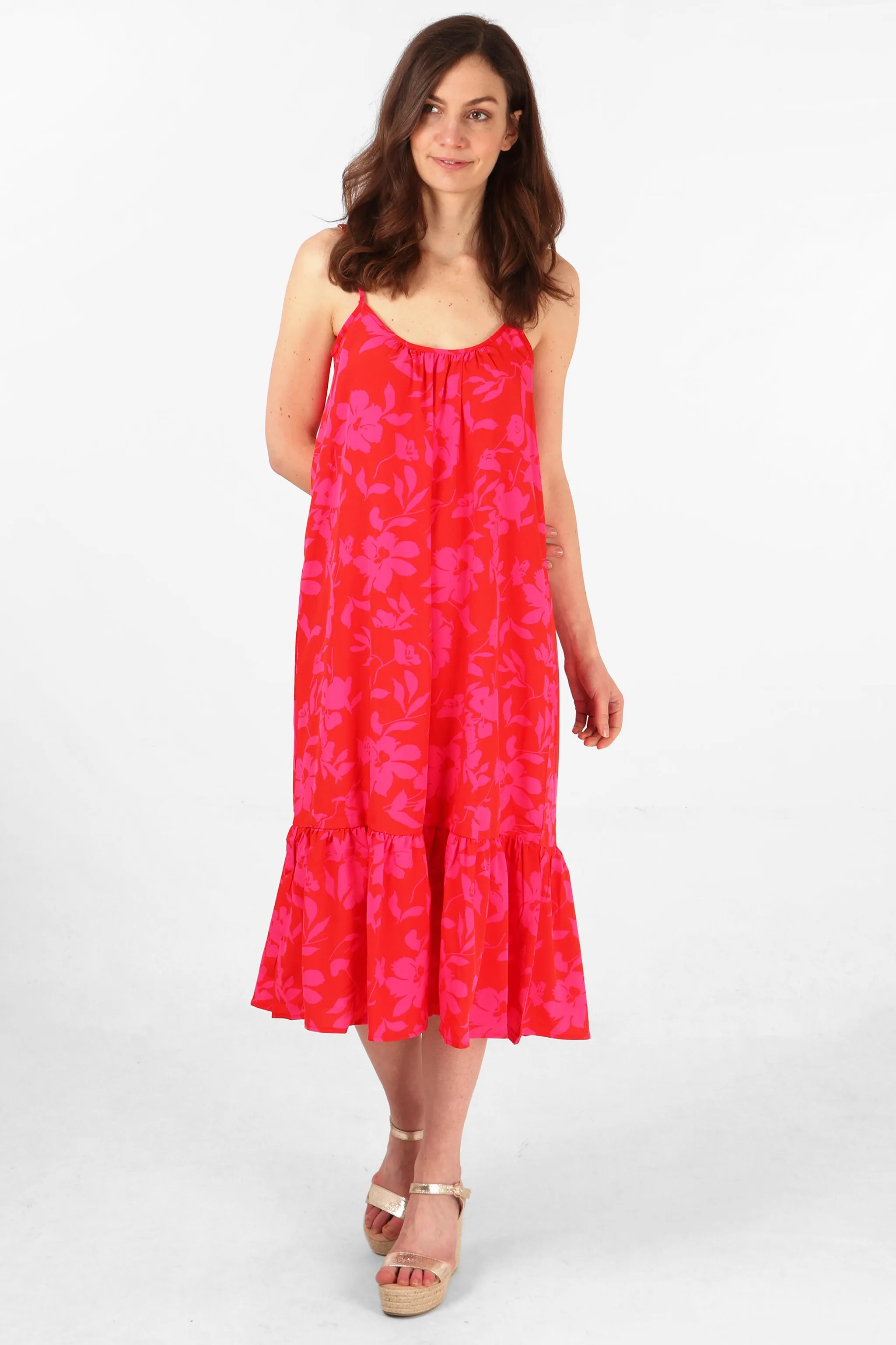 Erica Slip Dress- Red/Pink, Tropical Floral