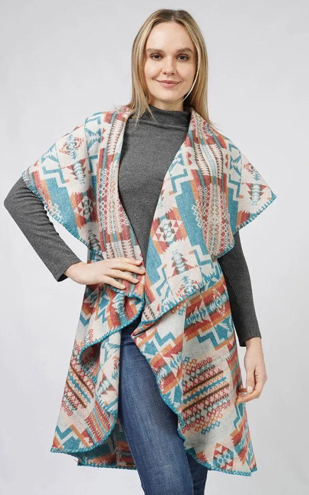 EVT10690 AZTEC REVERSIBLE ROUND SHAWL VEST