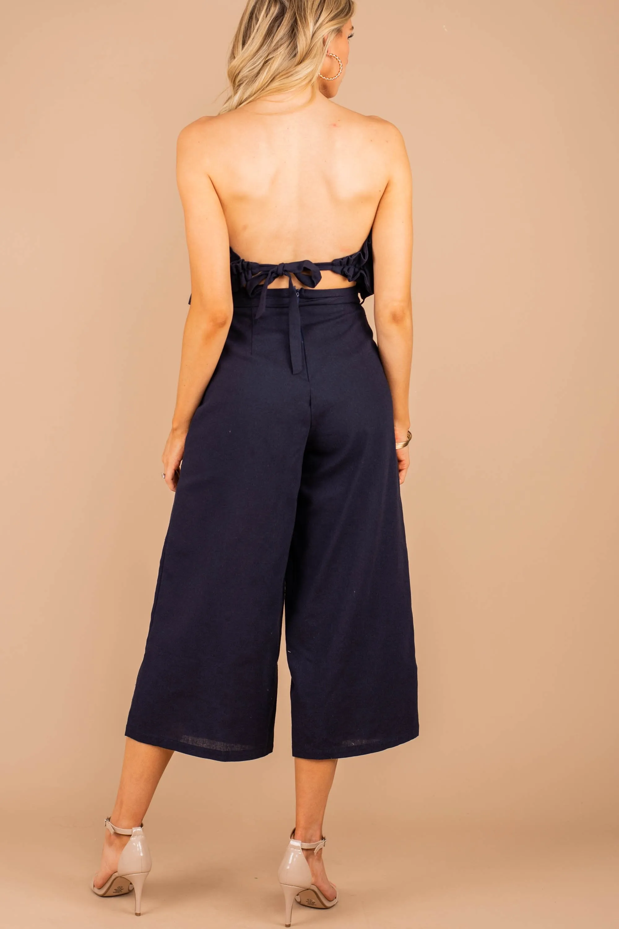 Feeling Fab Navy Blue Ruffled Jumpsuit