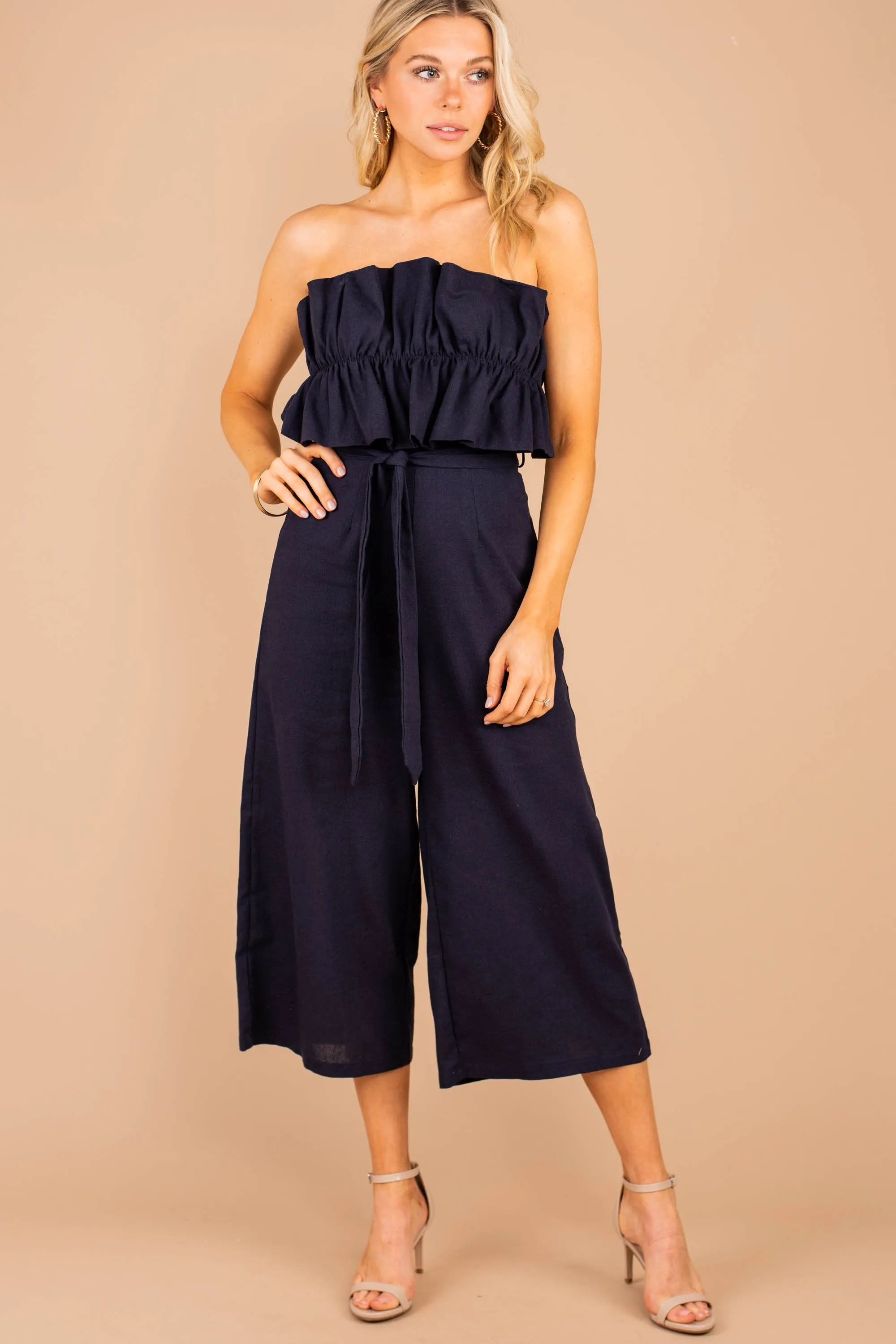 Feeling Fab Navy Blue Ruffled Jumpsuit