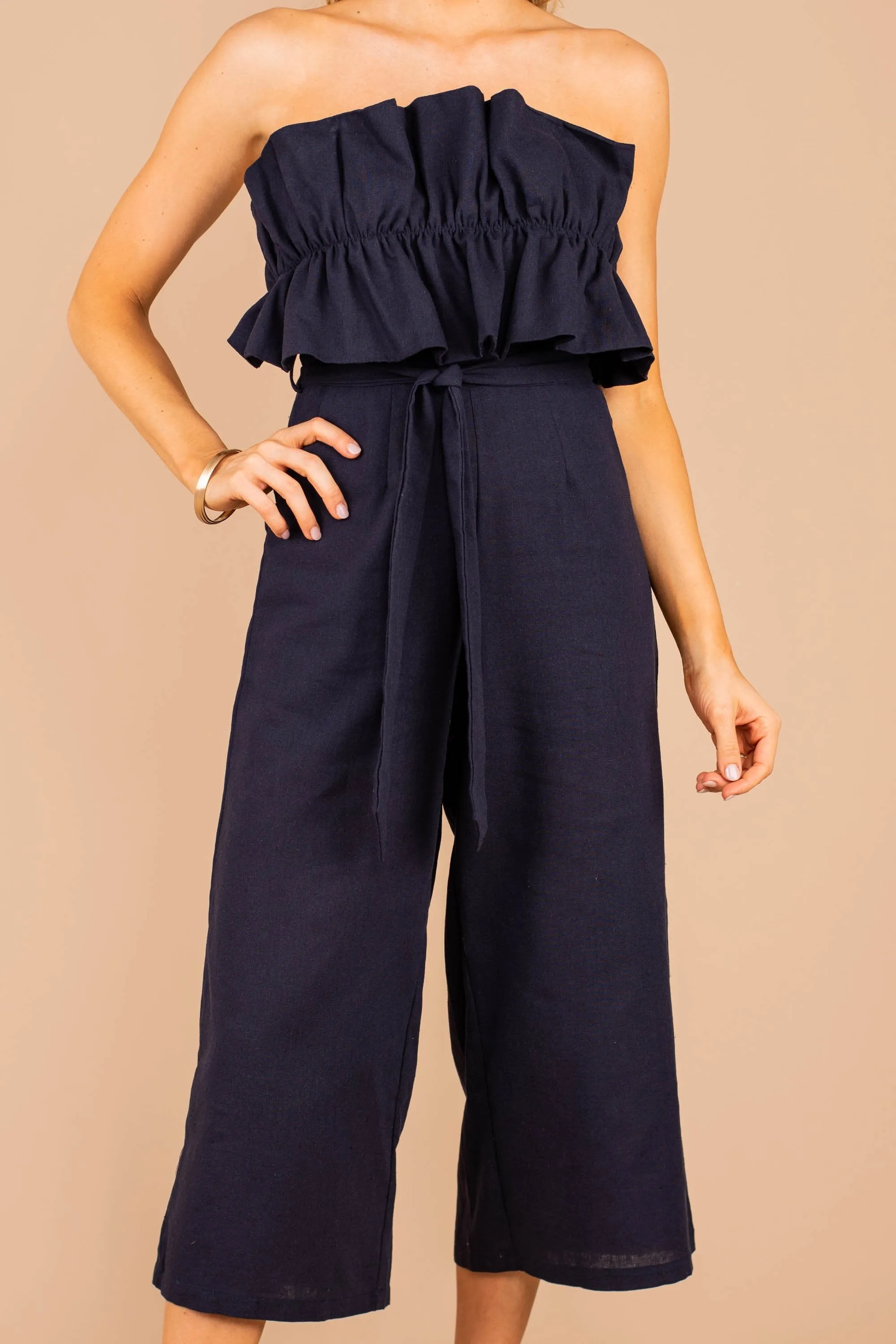 Feeling Fab Navy Blue Ruffled Jumpsuit