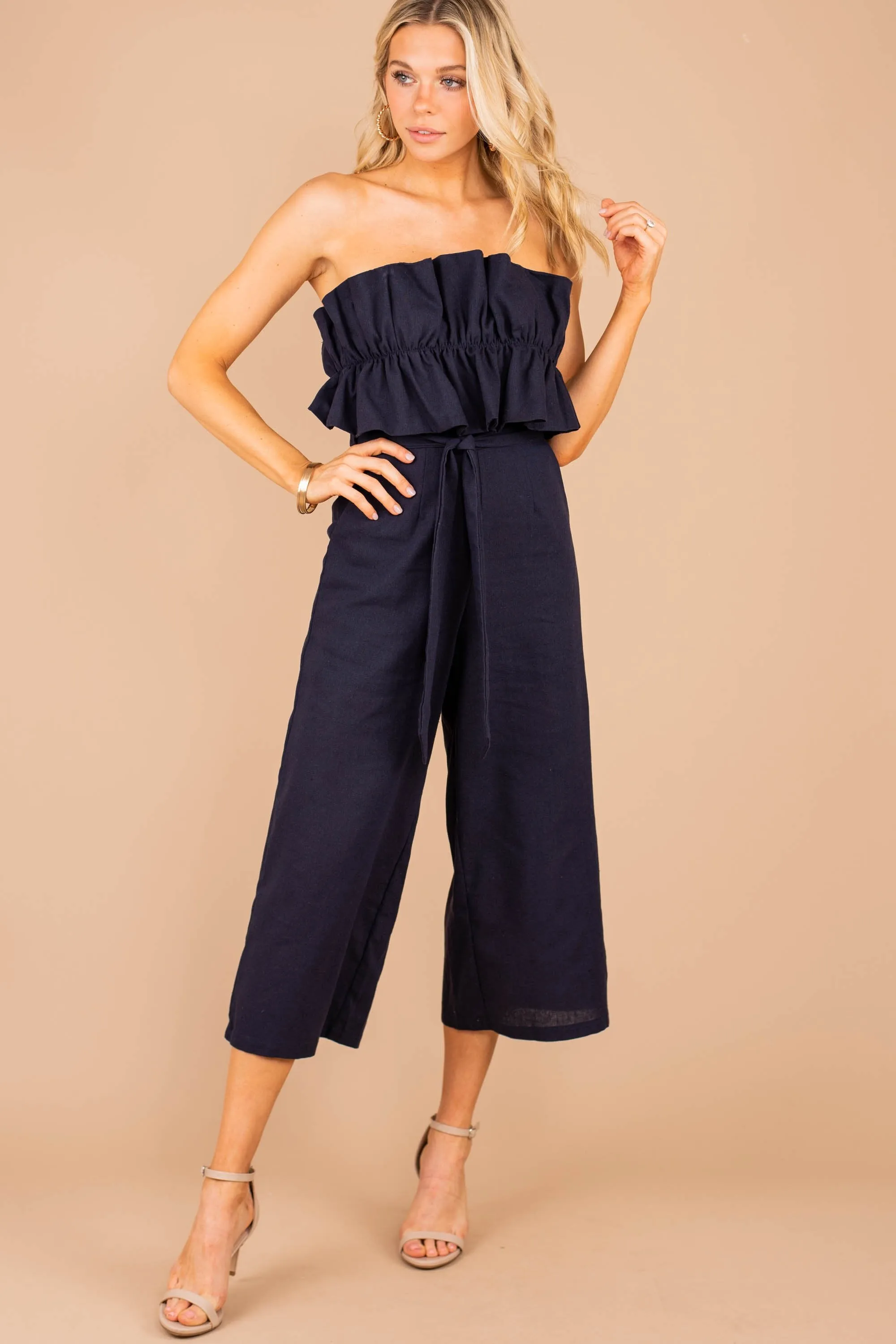 Feeling Fab Navy Blue Ruffled Jumpsuit