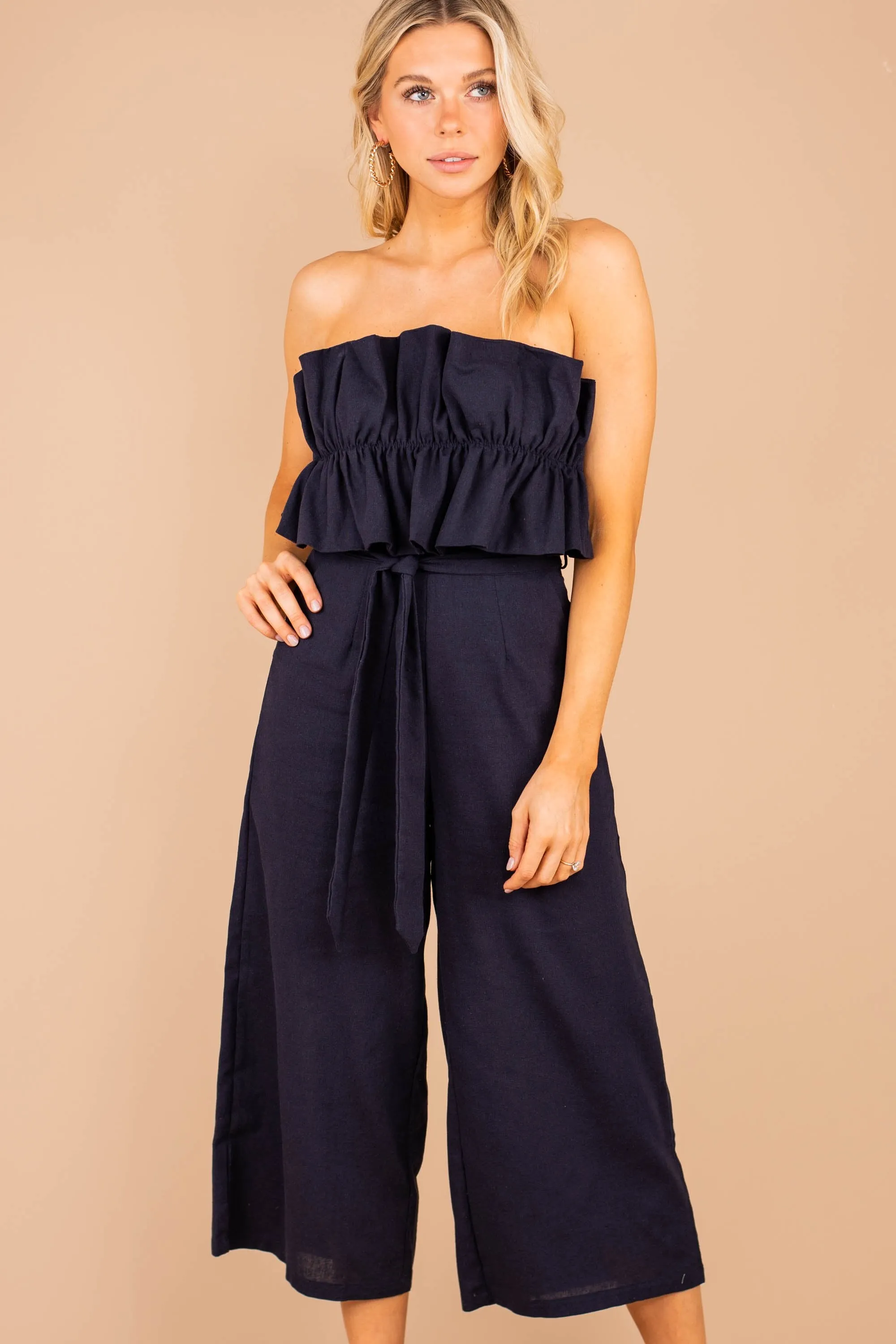 Feeling Fab Navy Blue Ruffled Jumpsuit