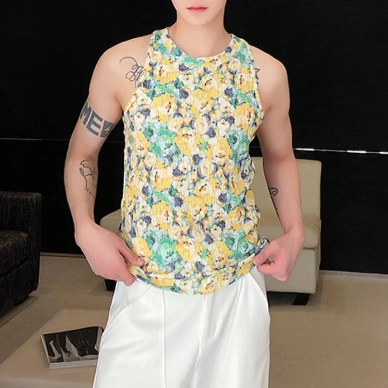 Floral Slim-fit Crew Neck Knitted Vest