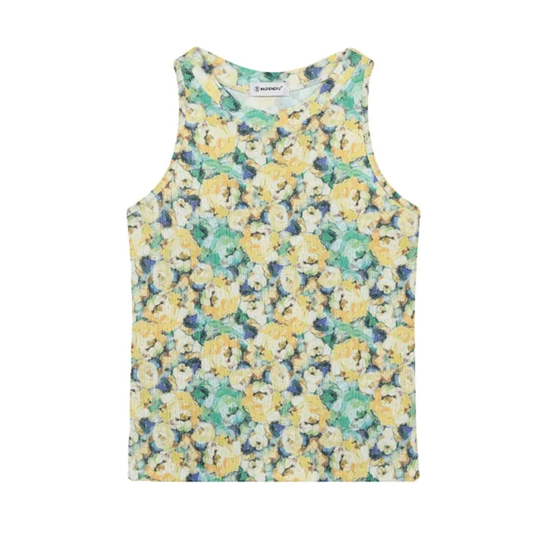 Floral Slim-fit Crew Neck Knitted Vest