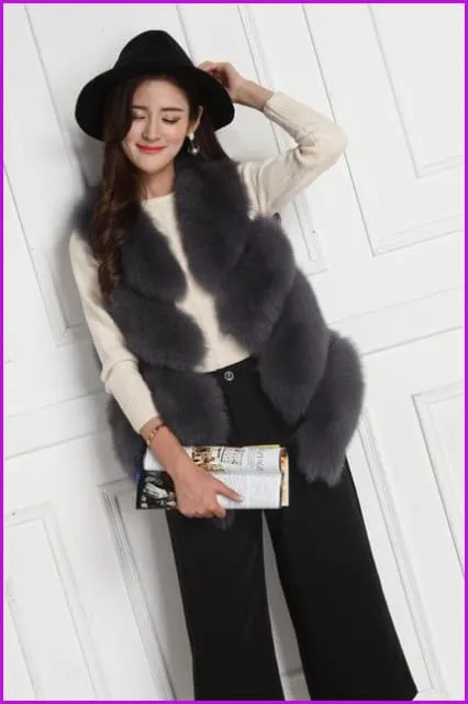 Fox Fur Gilet 50CM Grey/Red/Black/Pink/Natural White