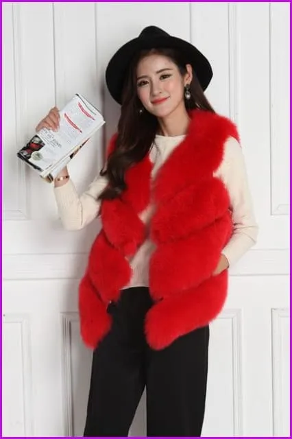 Fox Fur Gilet 50CM Grey/Red/Black/Pink/Natural White